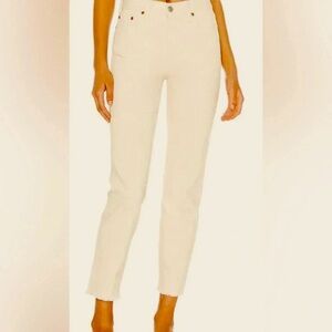 Levi's Wedgie Icon Fit Ecru Cream ankle frayed straight skinny cotton street 26